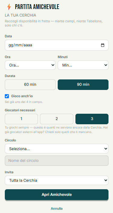 Pagina di un'Amichevole con le risposte di disponibilità