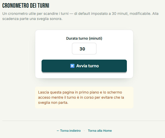 Pagina del Cronometro dei turni