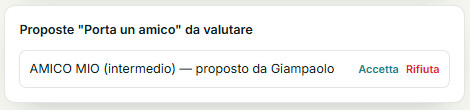 Pannello di approvazione proposte "Porta un amico"