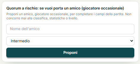 Card "Quorum a rischio: porta un amico" con il piccolo form