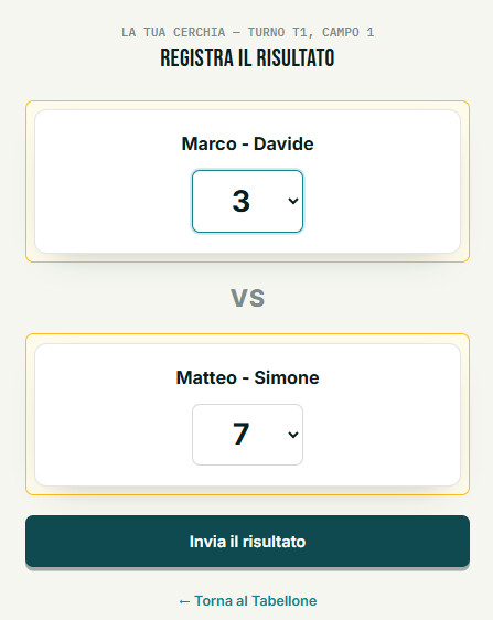 Form di inserimento risultato di un incontro